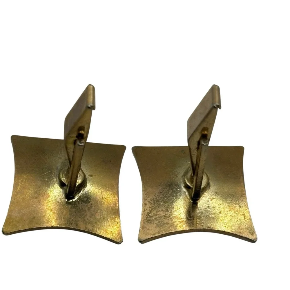 Yellow Rhinestone Cufflinks‎ Square MCM Vintage Gold Tone Men's Formal Prong Set